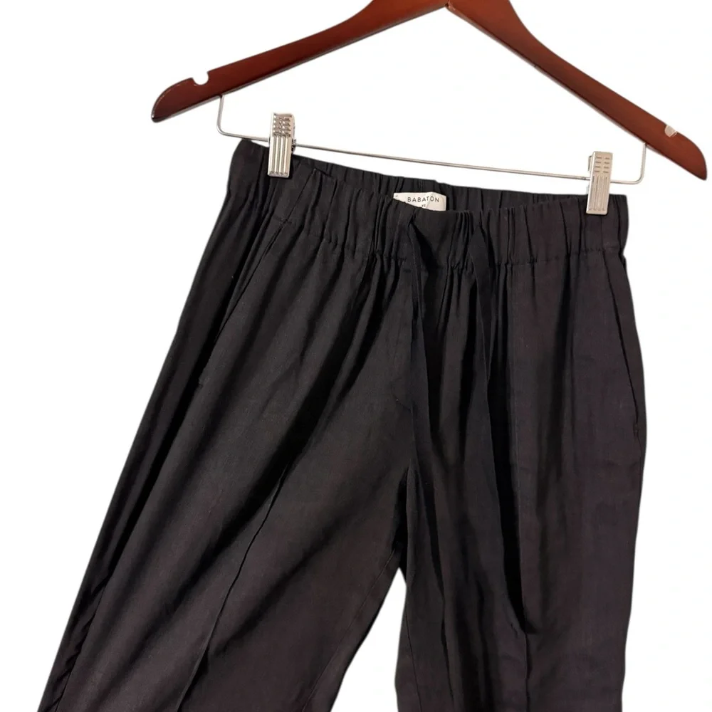 ARITZIA Babaton Eroll Linen Drawstring Black Pleated Pants Trousers